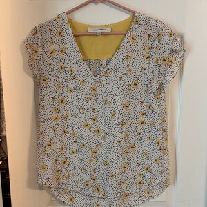 Lily White Yellow Floral Blouse - White and Black Dots